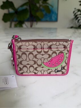 NWT Coach Vintage Y2K Watermelon Signature Skinny Mini ID Card Case F47666 Pink
